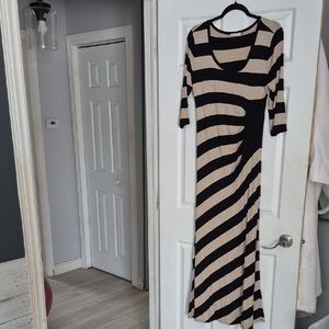 Calvin Klein Black and Tan Striped Maxi Dress